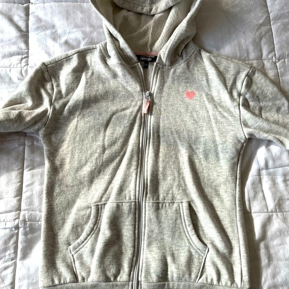 George Pink Heart Heather Grey Zip Up Hoodie Size Large (10-12) - Picture 11 of 15